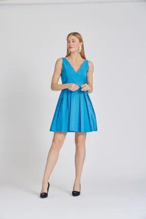 Ava Dress Silk Faille Aqua