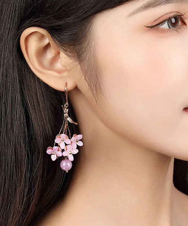 Beautiful Light Purple Copper Overgild Flower Drop Earrings LY2015