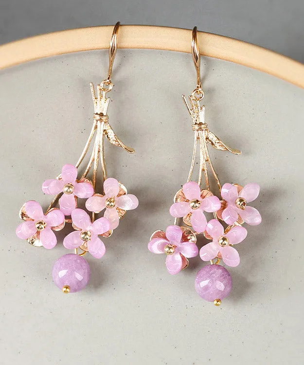 Beautiful Light Purple Copper Overgild Flower Drop Earrings LY2015