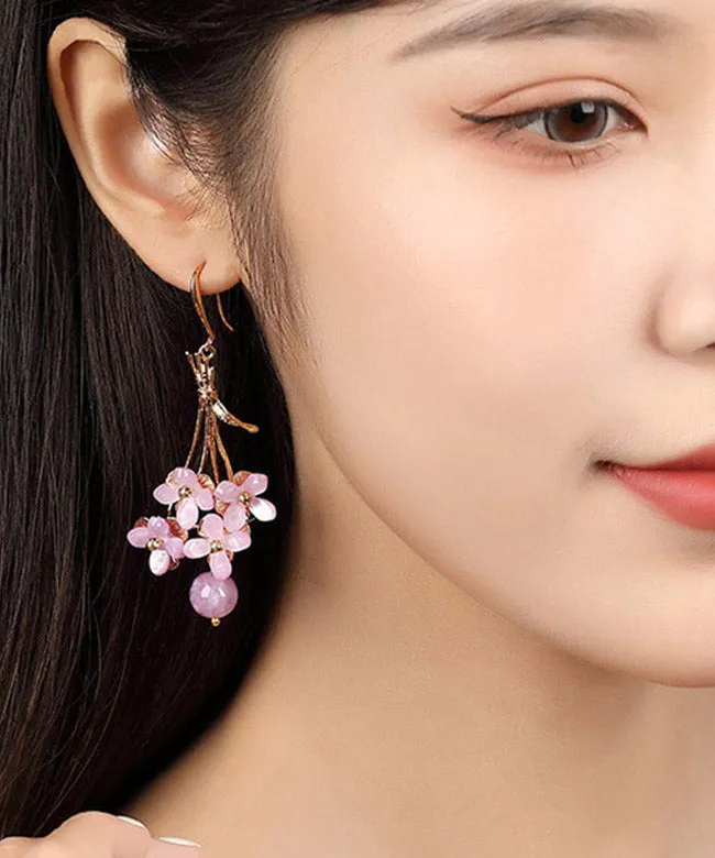 Beautiful Light Purple Copper Overgild Flower Drop Earrings LY2015