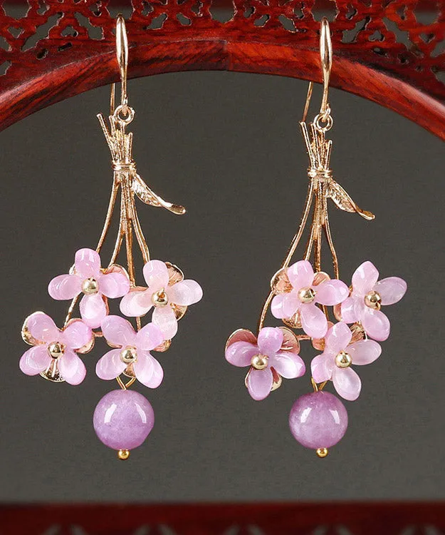 Beautiful Light Purple Copper Overgild Flower Drop Earrings LY2015