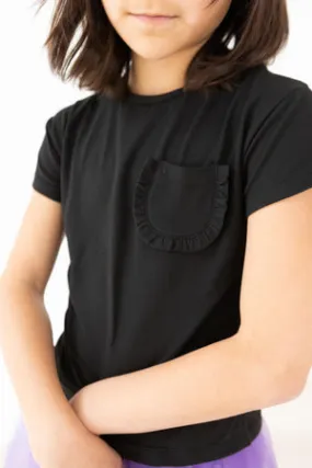 BLACK RUFFLE POCKET TEE