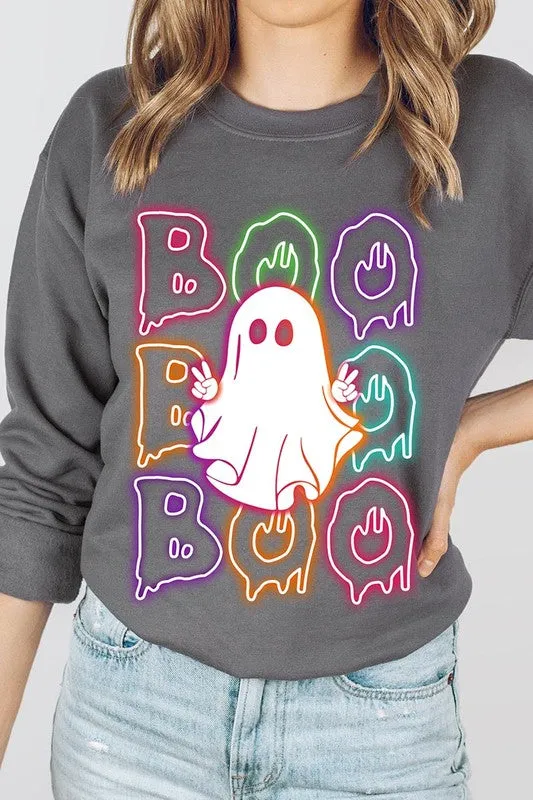 Boo Neon Halloween Ghost Graphic Sweatshirts