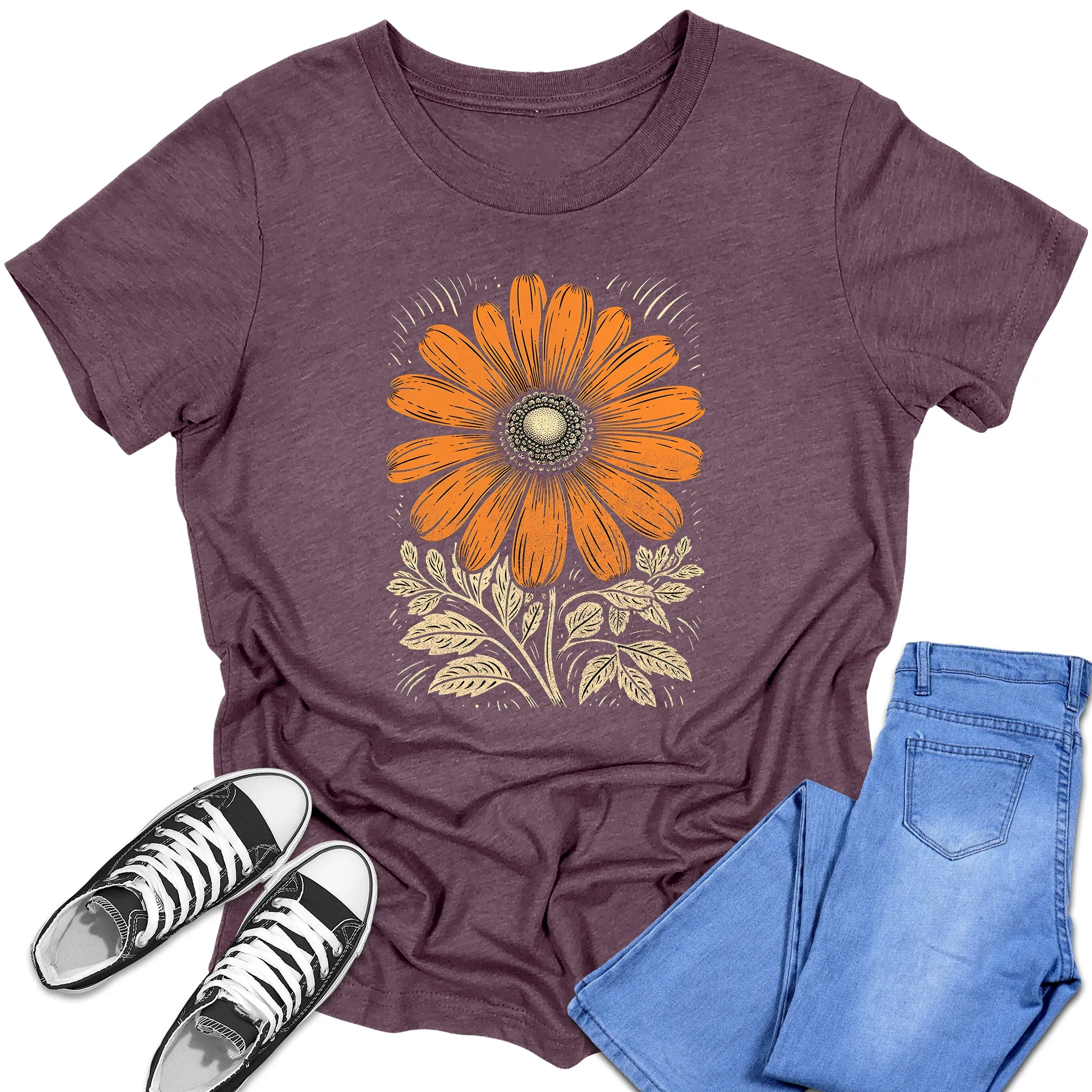 Boys and Girls Trendy Boho Flower Graphic Tees