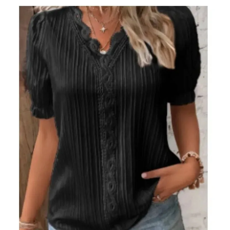 Casual V-Neck Lace Blouse for Women