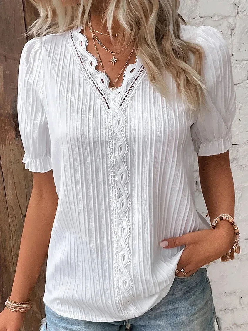 Casual V-Neck Lace Blouse for Women