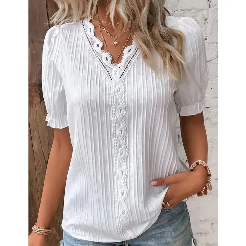 Casual V-Neck Lace Blouse for Women