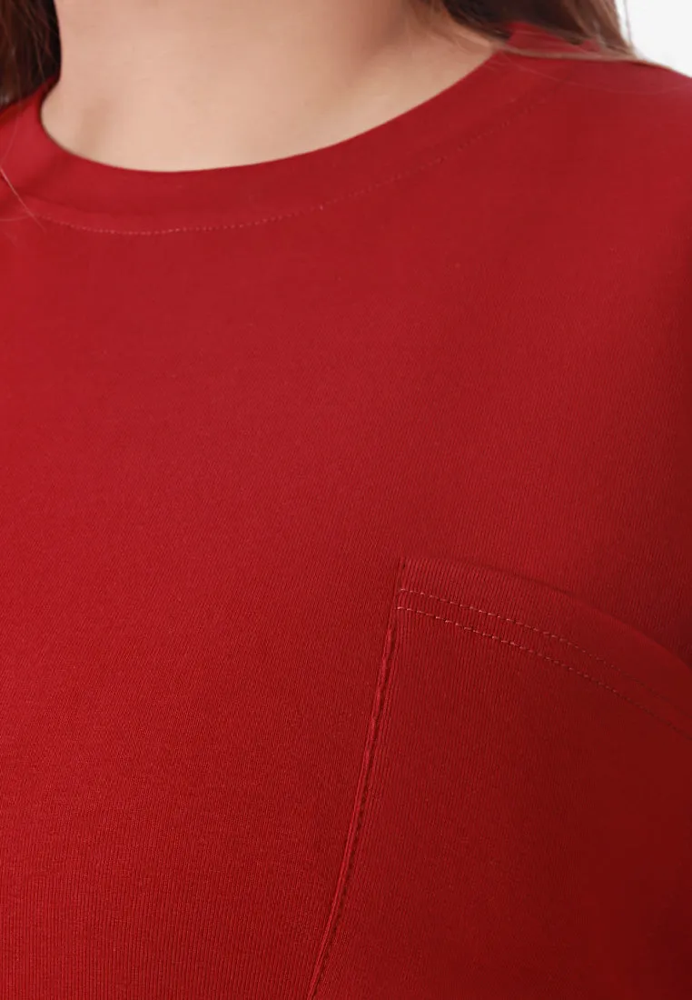 Cavina CLASSIC FINE 3/4 Sleeves Boxy Tee - Blood Red