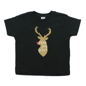 Christmas Joy Love Peace Glitter Reindeer Toddler Short Sleeve T-Shirts