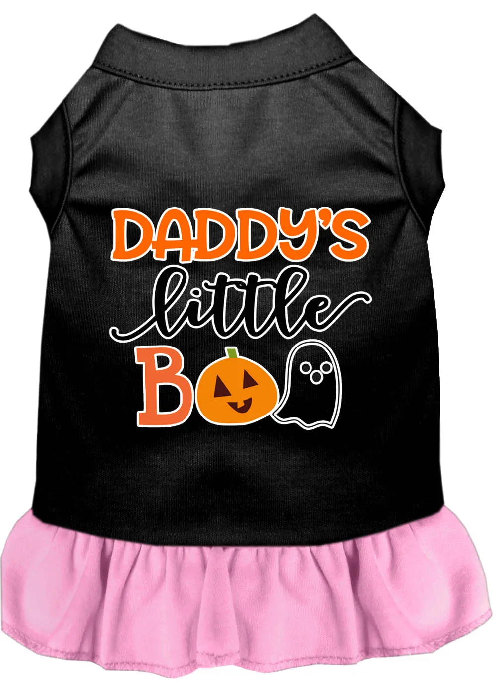 Daddy's Little Boo Screen Print Dog Dress Black With Light Pink Sm