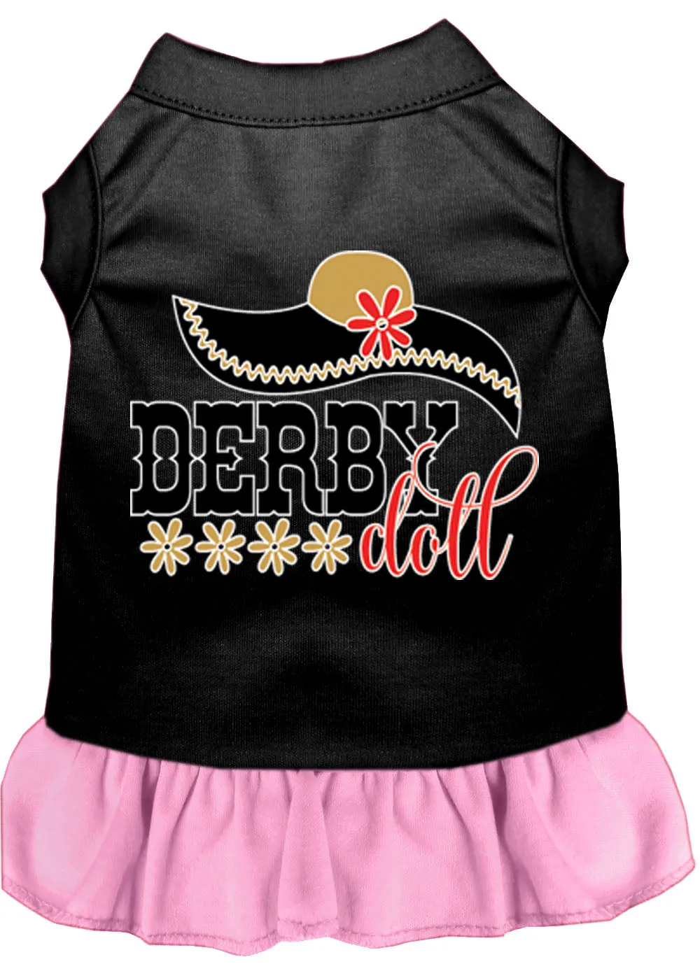 Derby Doll Screen Print Dog Dress Black With Light Pink Xl (16)