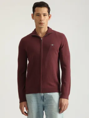 Gant Men Wine Red Solid Collared Full Sleeves Cardigan