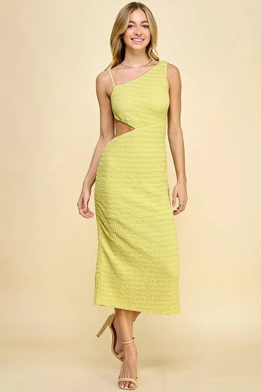 Green Asymmetric Neckline Midi Dress