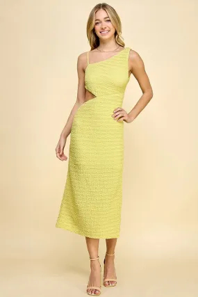 Green Asymmetric Neckline Midi Dress