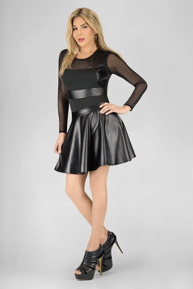 Hot Vegan Leather Skater Style Swing Skirt