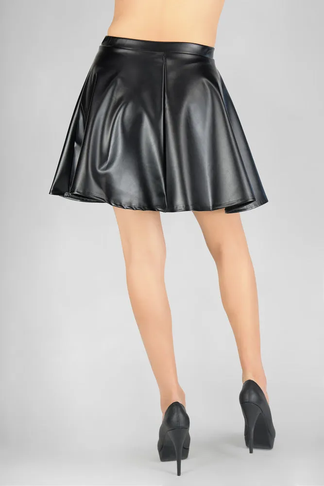 Hot Vegan Leather Skater Style Swing Skirt