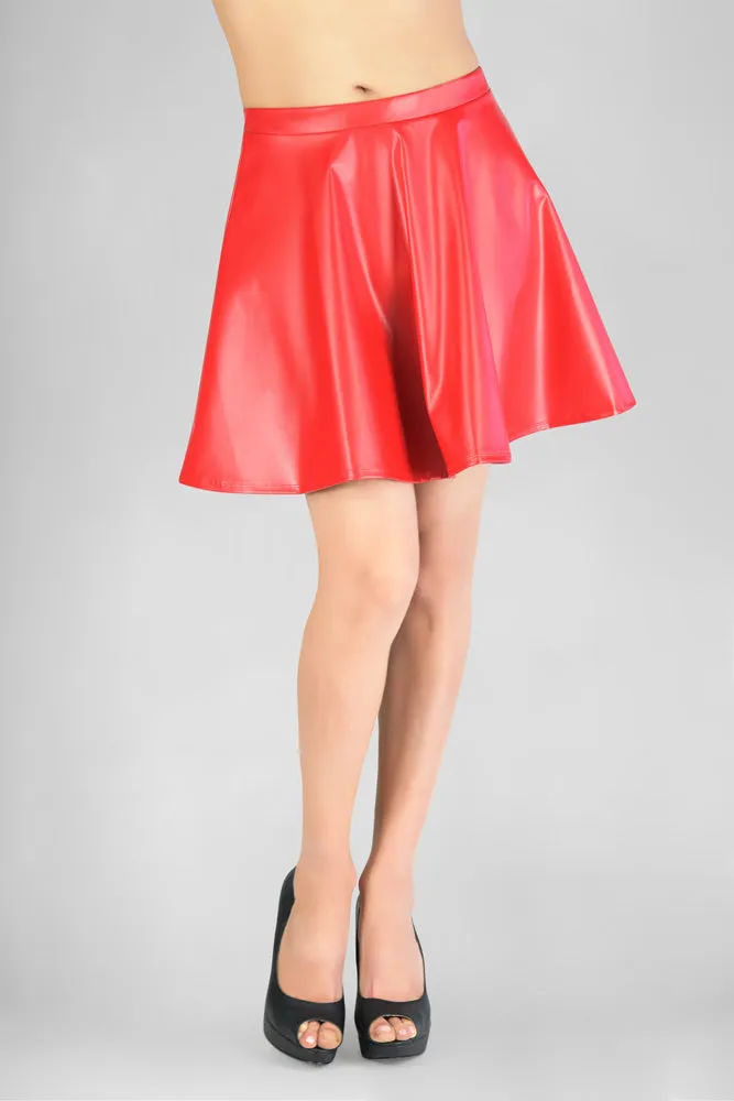 Hot Vegan Leather Skater Style Swing Skirt