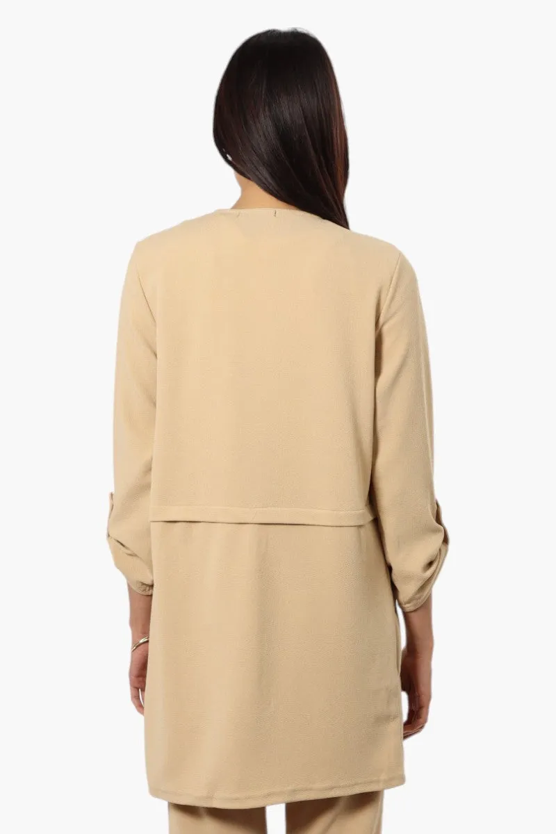 Impress Roll Up Sleeve Long Blazer - Beige