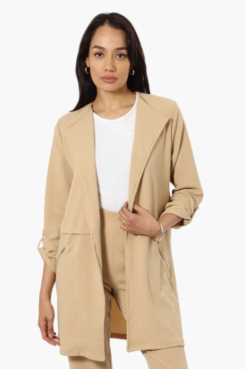 Impress Roll Up Sleeve Long Blazer - Beige