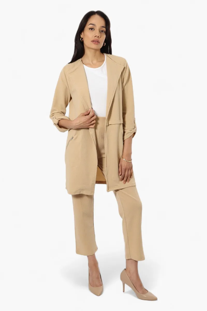 Impress Roll Up Sleeve Long Blazer - Beige