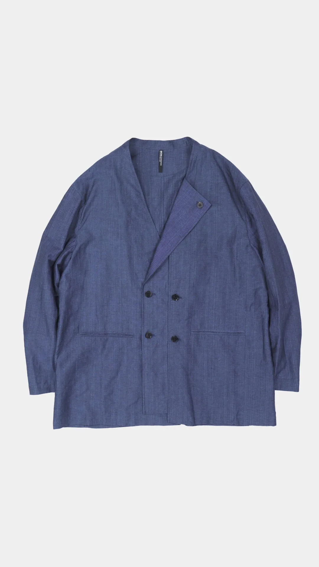 Indigo Cotton Linen Collarless Soft Blazer