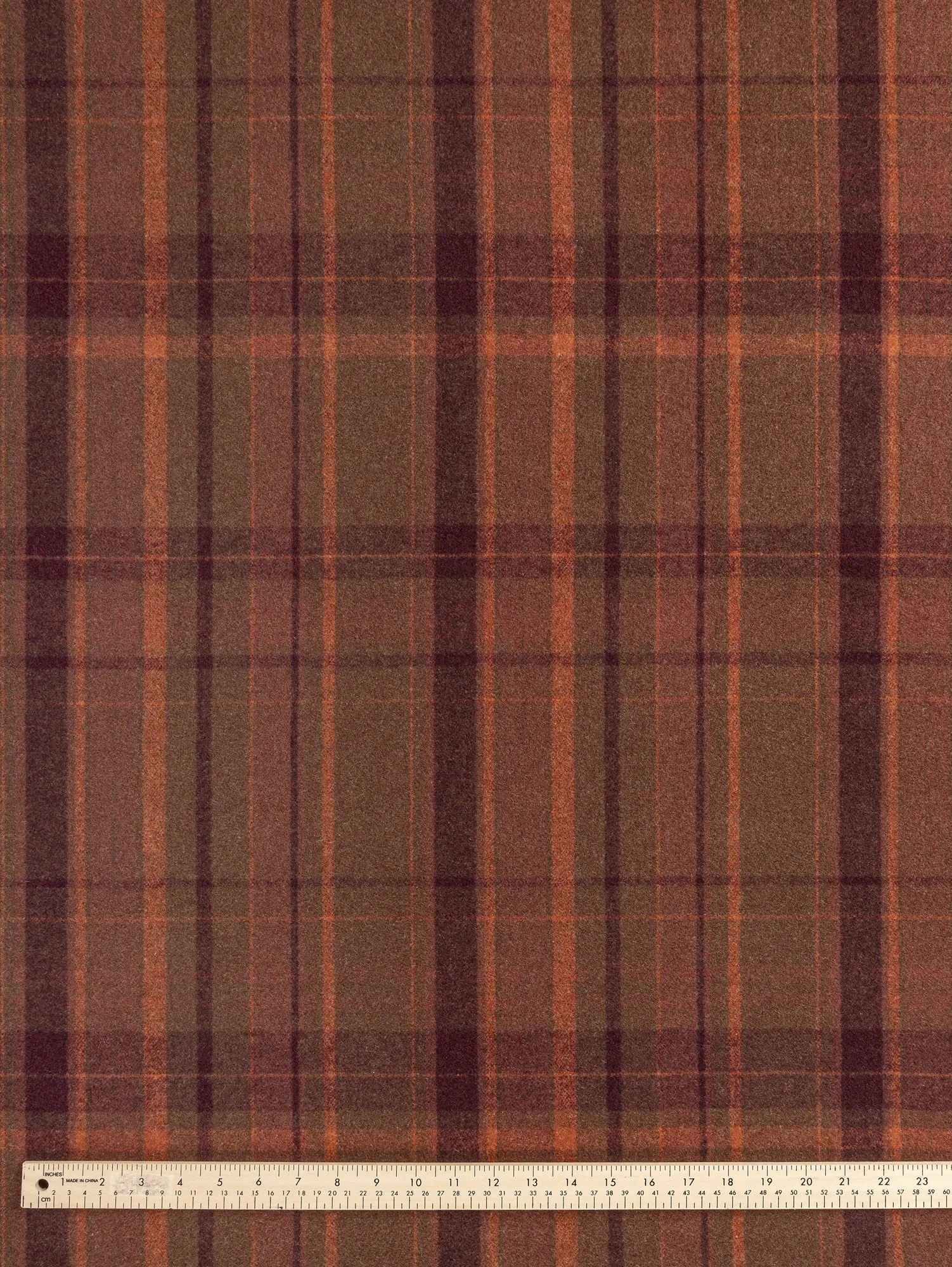 Large Plaid Melton Wool Blend Deadstock - Orange   Olive   Bordeaux