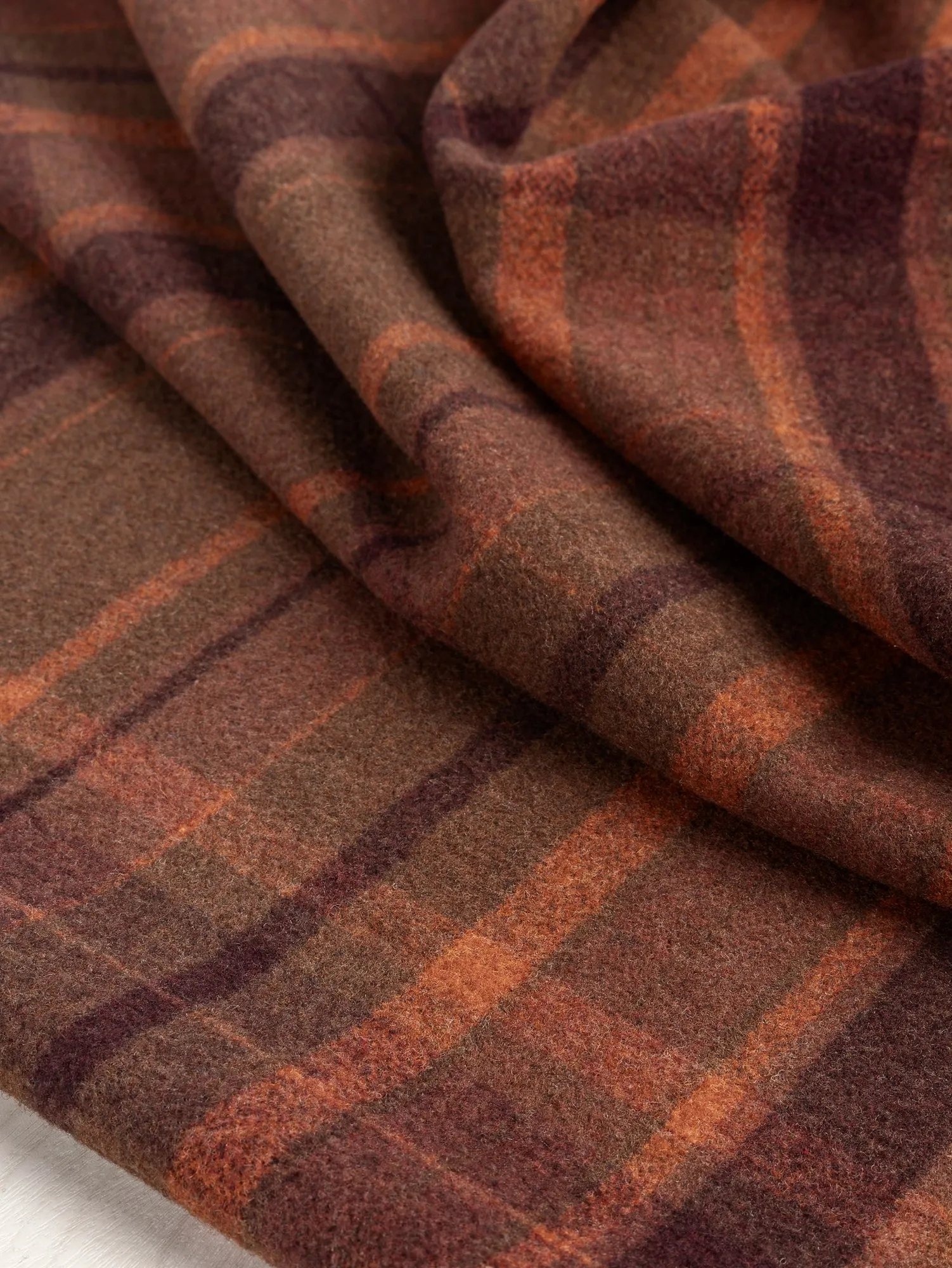 Large Plaid Melton Wool Blend Deadstock - Orange   Olive   Bordeaux