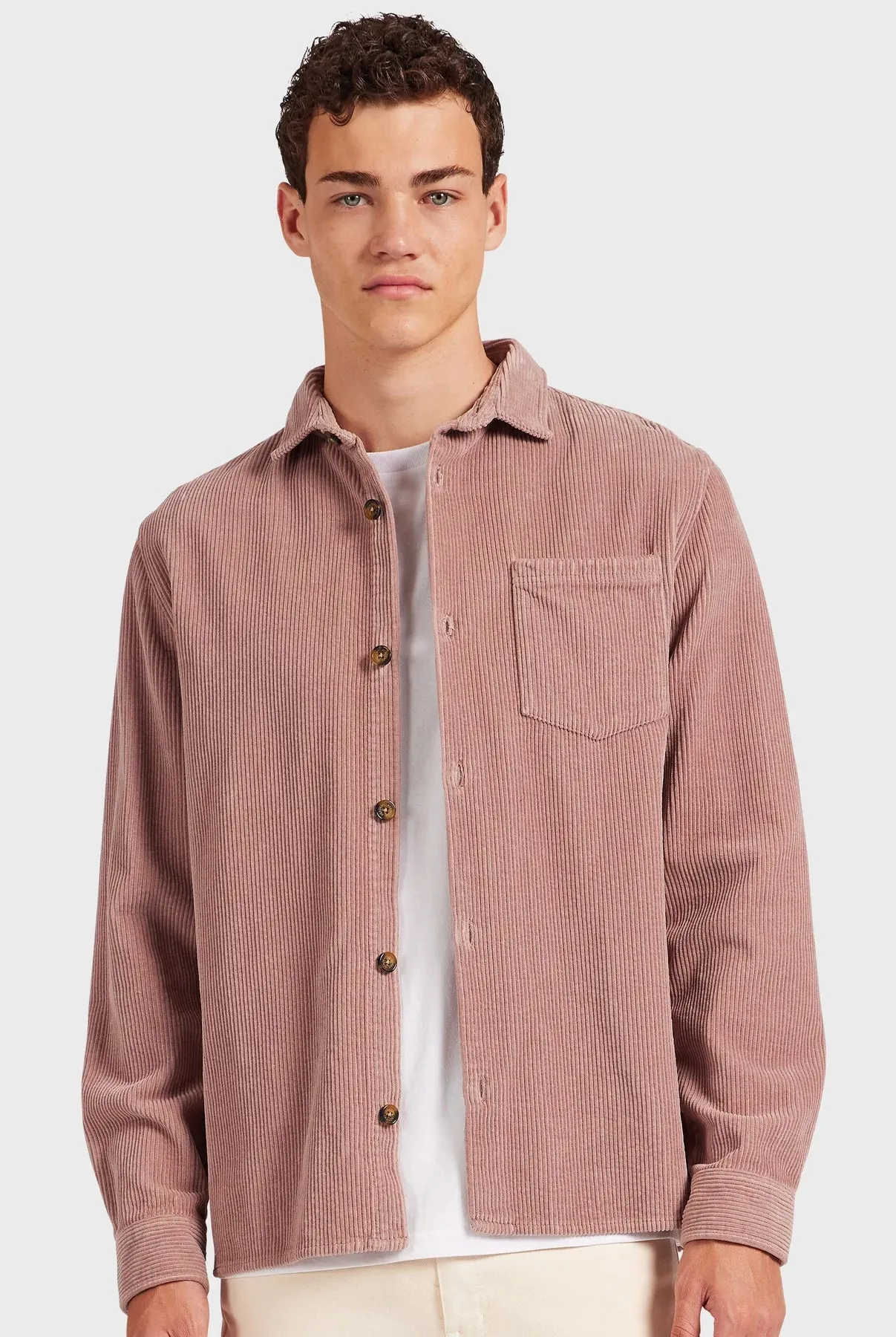 Lebowski Cord Overshirt in Chalk Pink