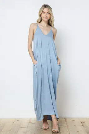 Light Blue Knit Open Shoulder V Neck Harem Maxi Dress