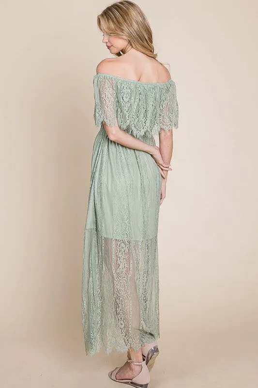 Light Green Lace Woven Maxi Dress