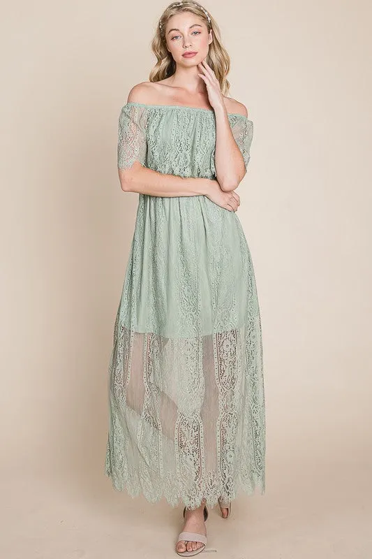 Light Green Lace Woven Maxi Dress