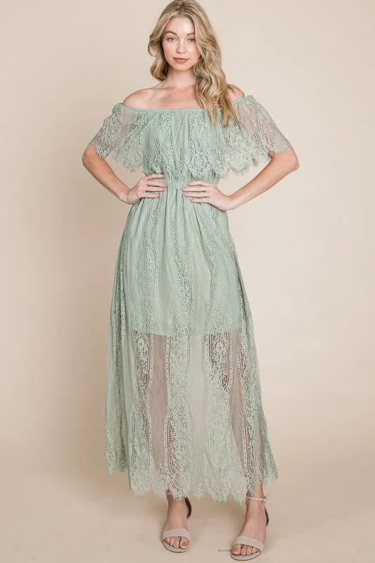 Light Green Lace Woven Maxi Dress