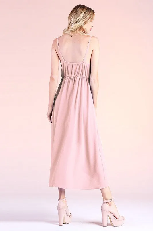 Light Pink Textured Solid Overlap Cami Midi Dress