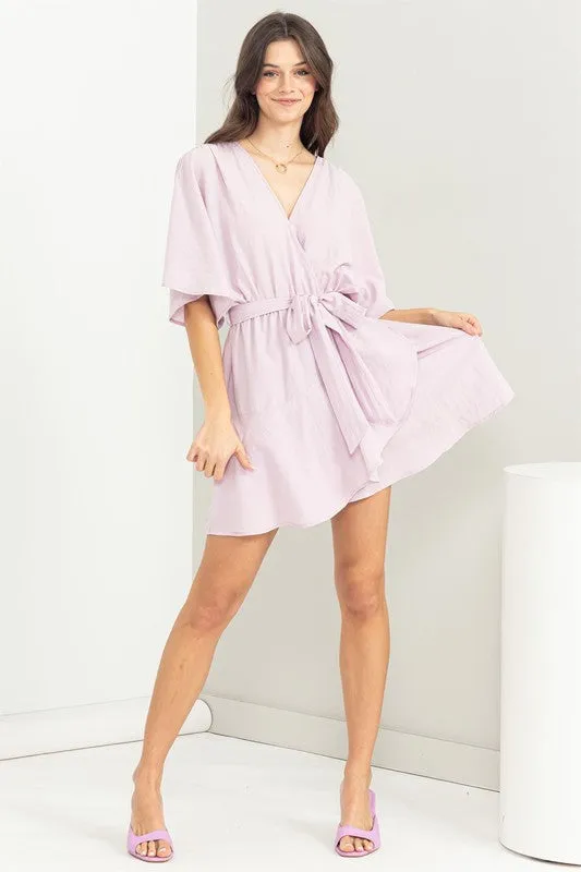 Lilac Beyond Chic Belted Wrap Mini Dress