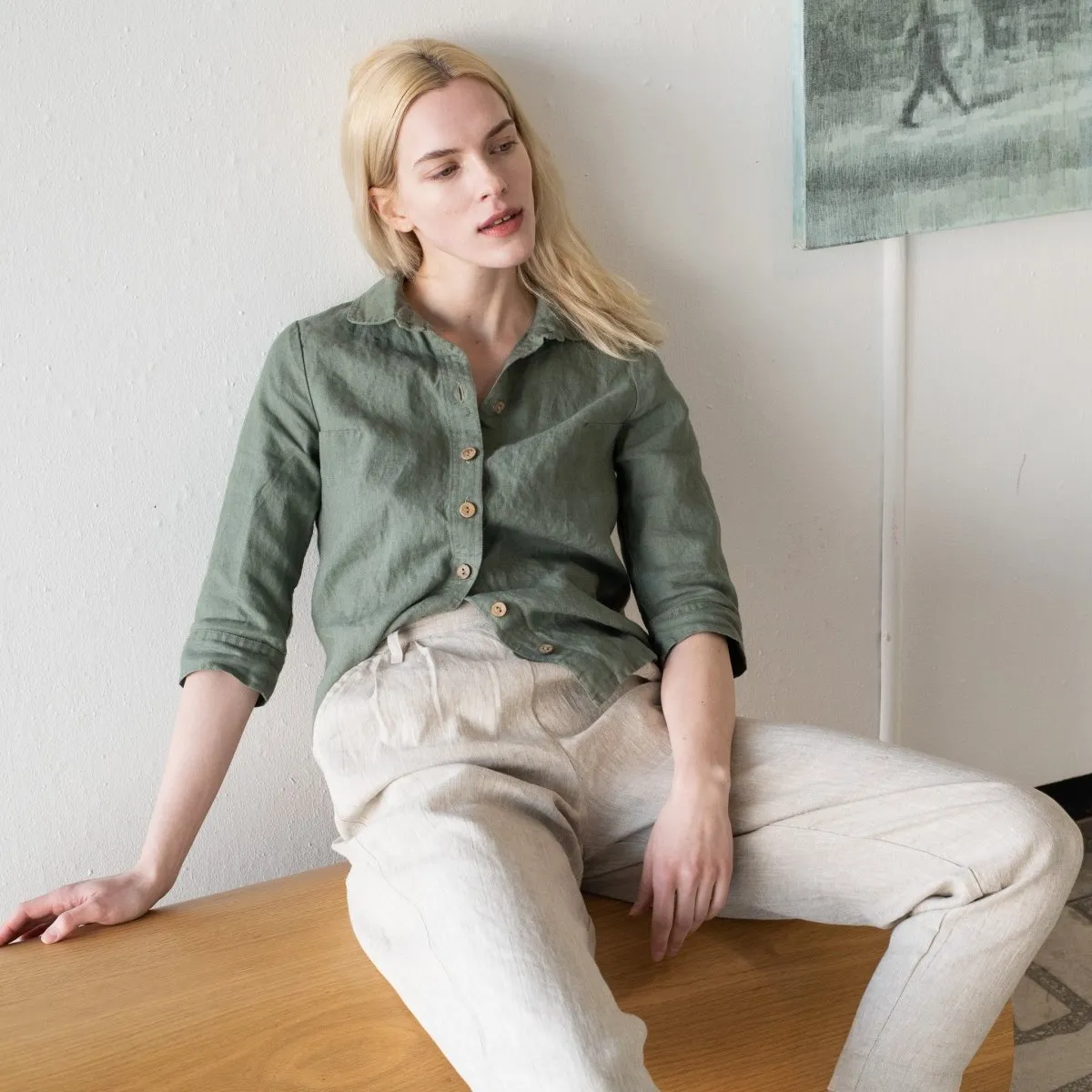 LILLE collar linen shirt with 3/4 sleeves