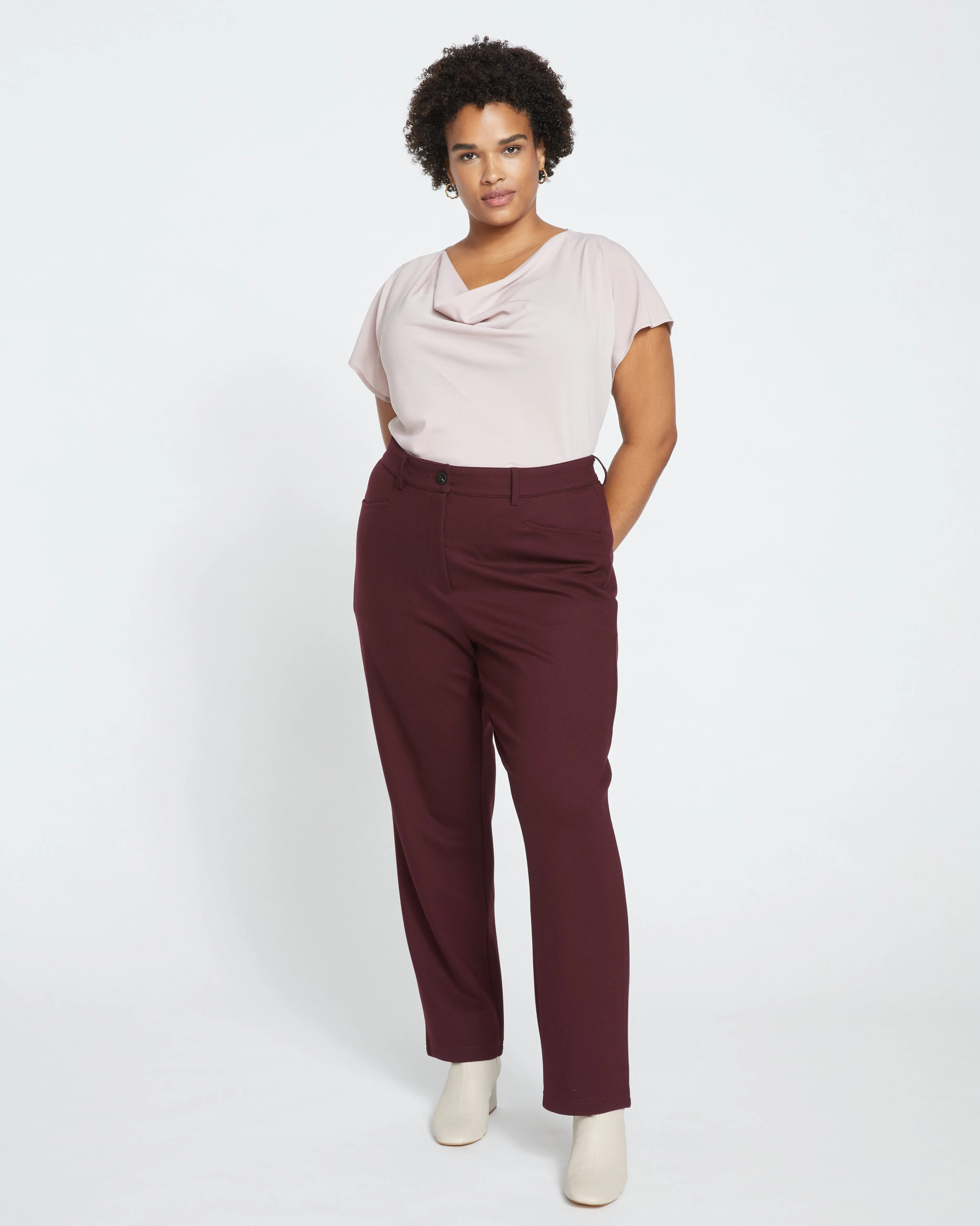 Long Cigarette Ponte Pants - Black Cherry