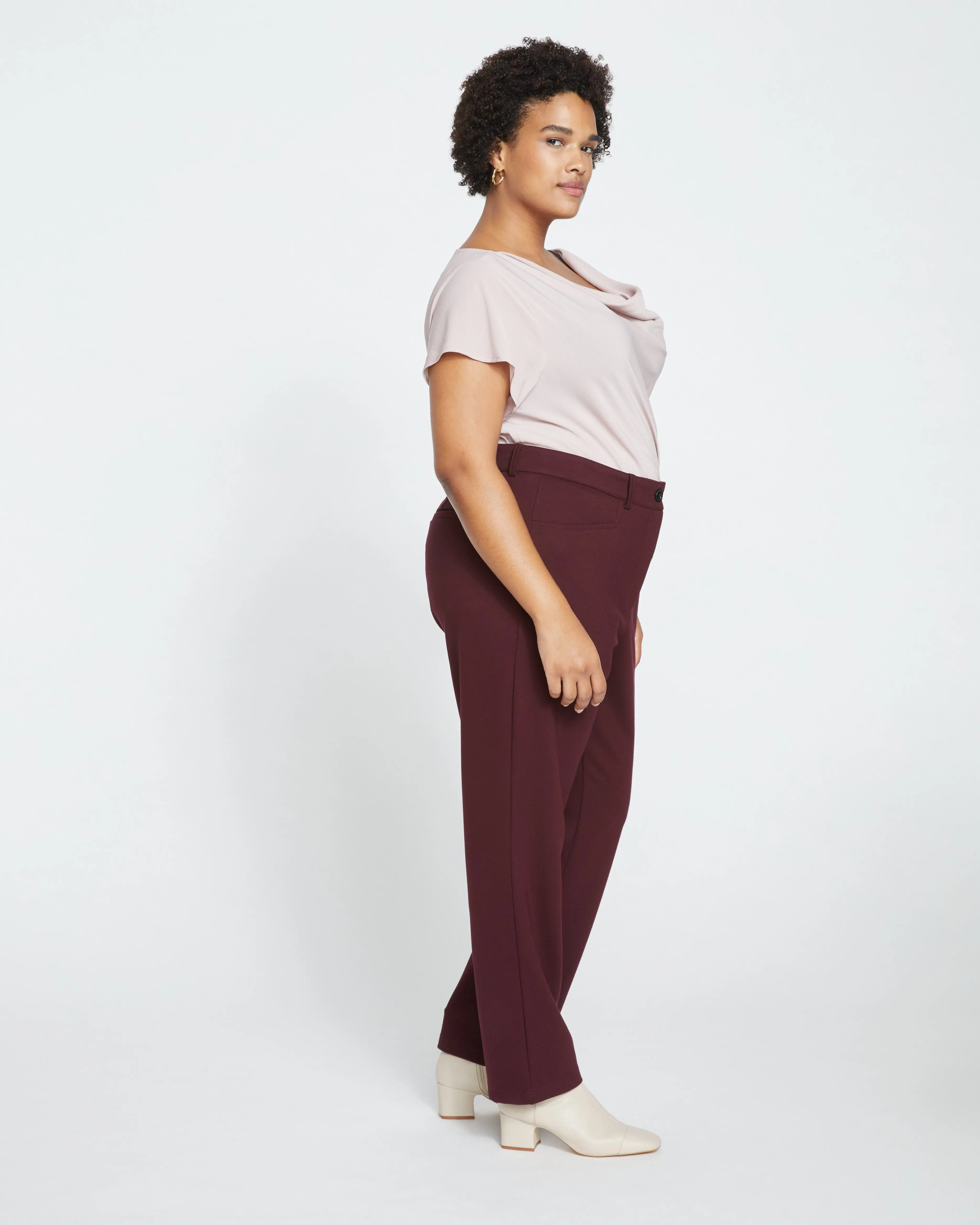 Long Cigarette Ponte Pants - Black Cherry