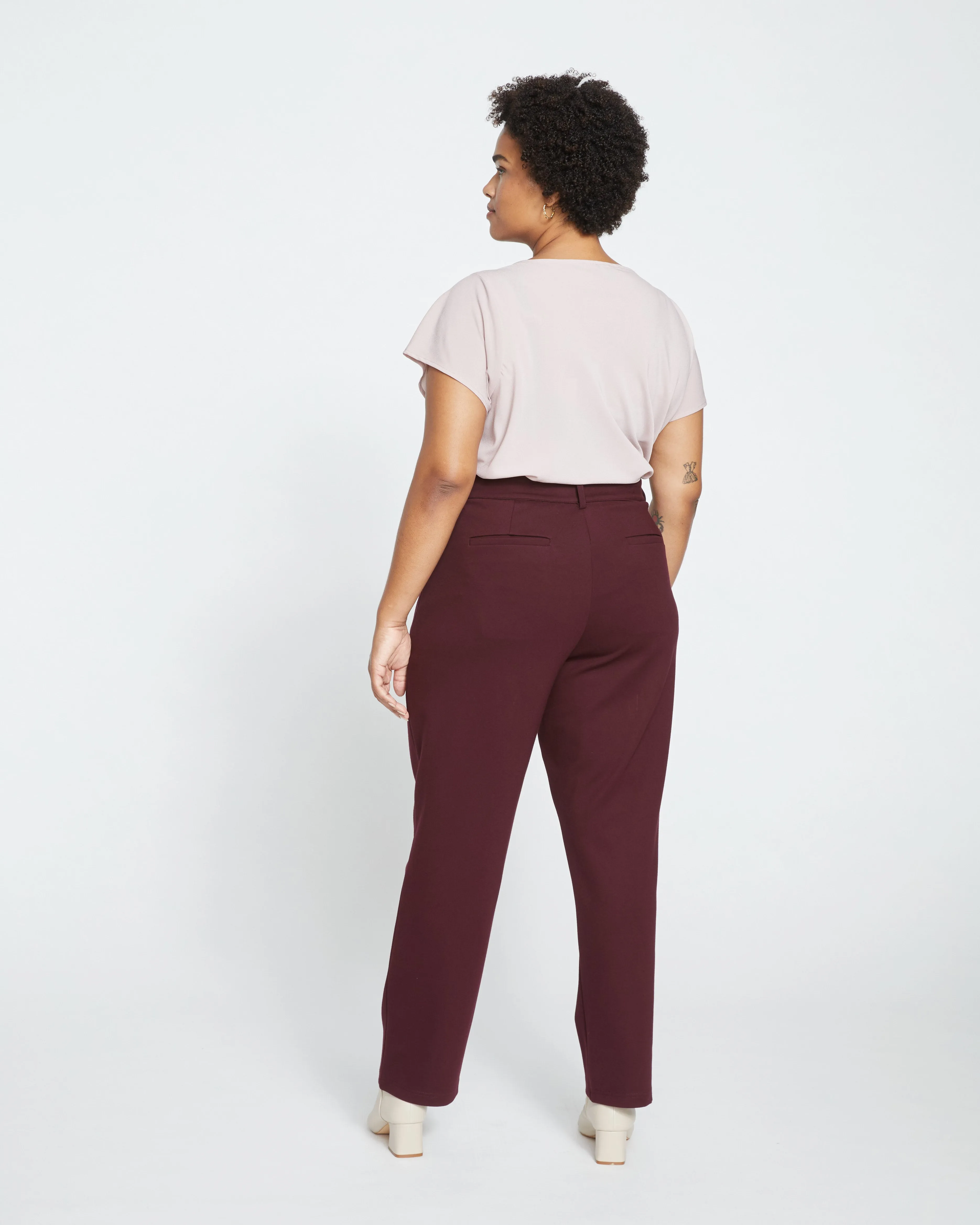 Long Cigarette Ponte Pants - Black Cherry