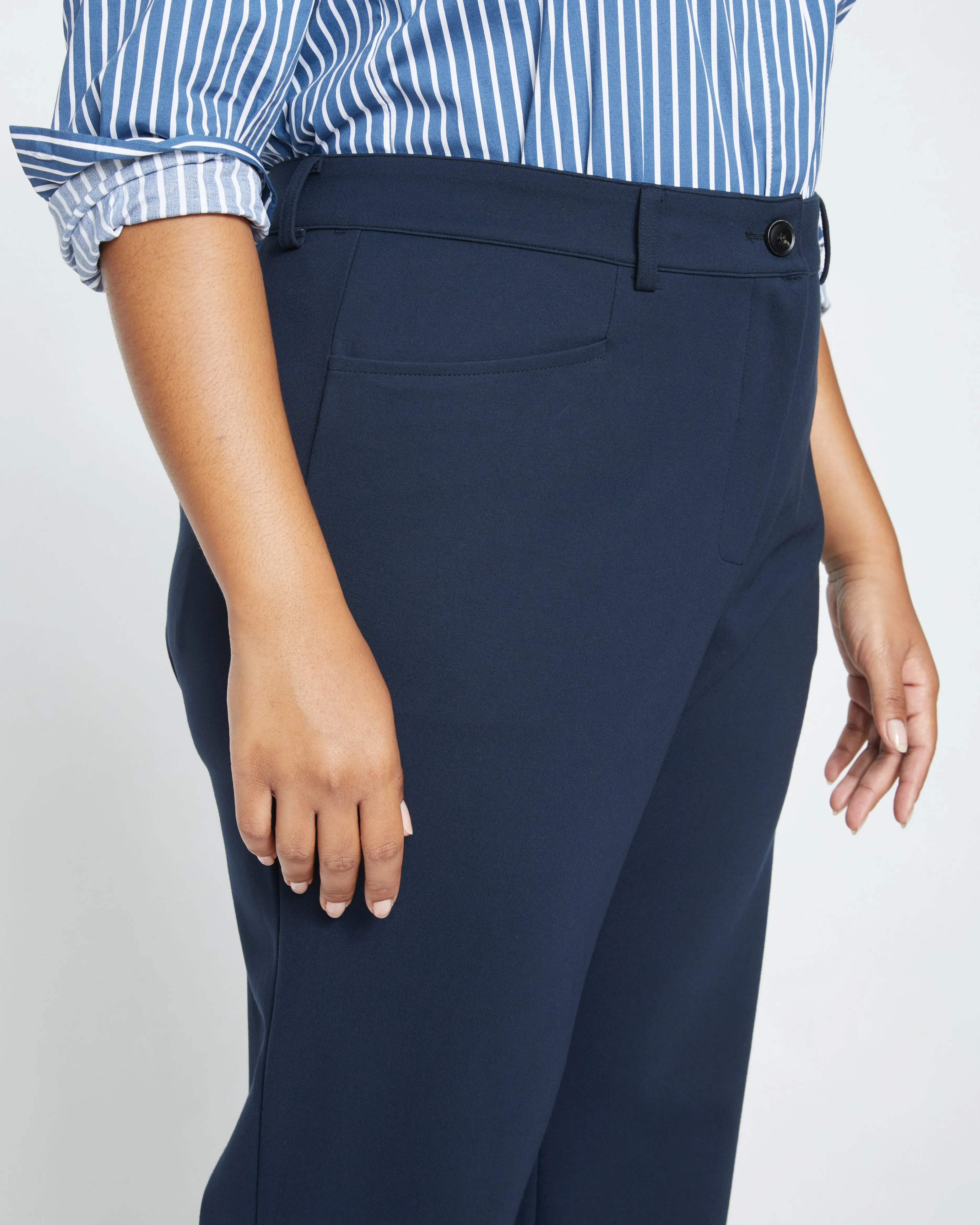 Long Cigarette Ponte Pants - Navy