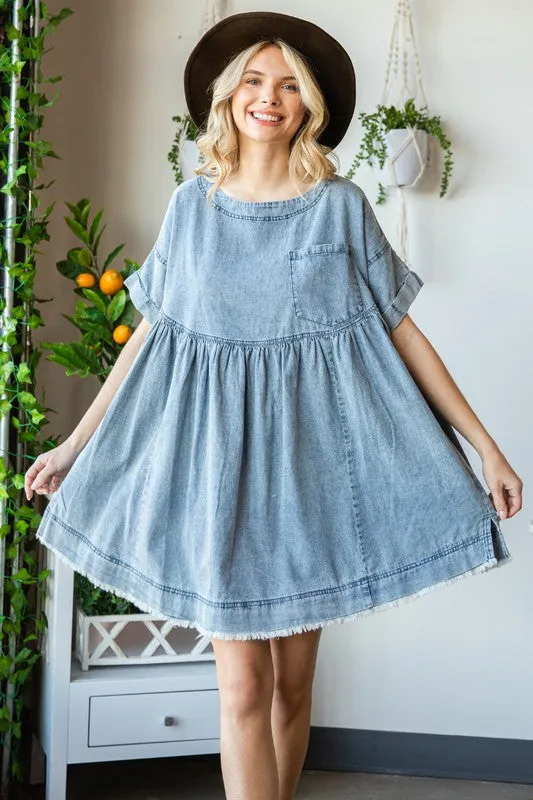 Med Oversize Pleated Denim Short Dress