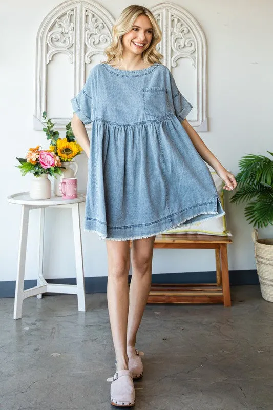 Med Oversize Pleated Denim Short Dress