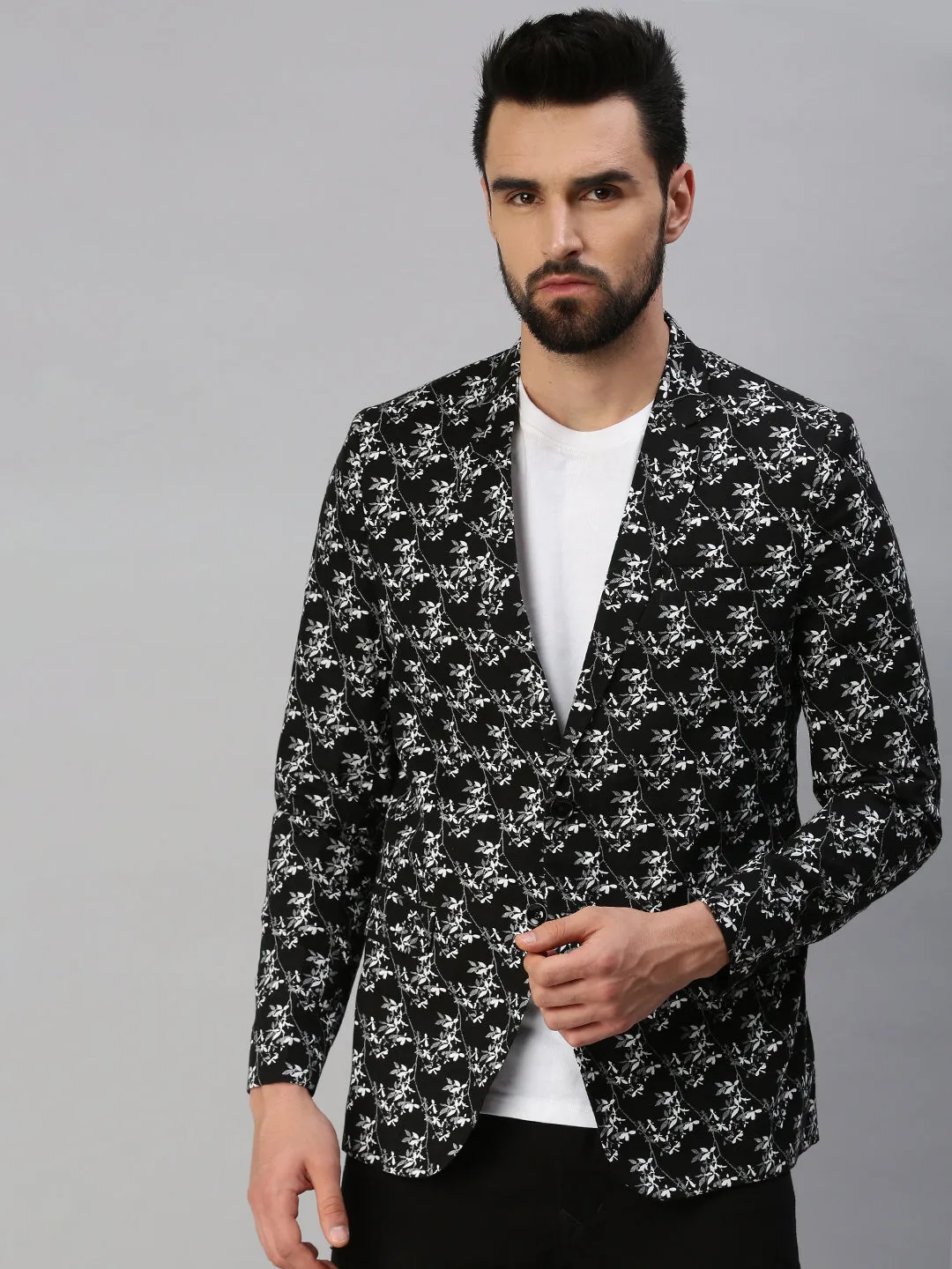 Men Black Printed Party Blazers