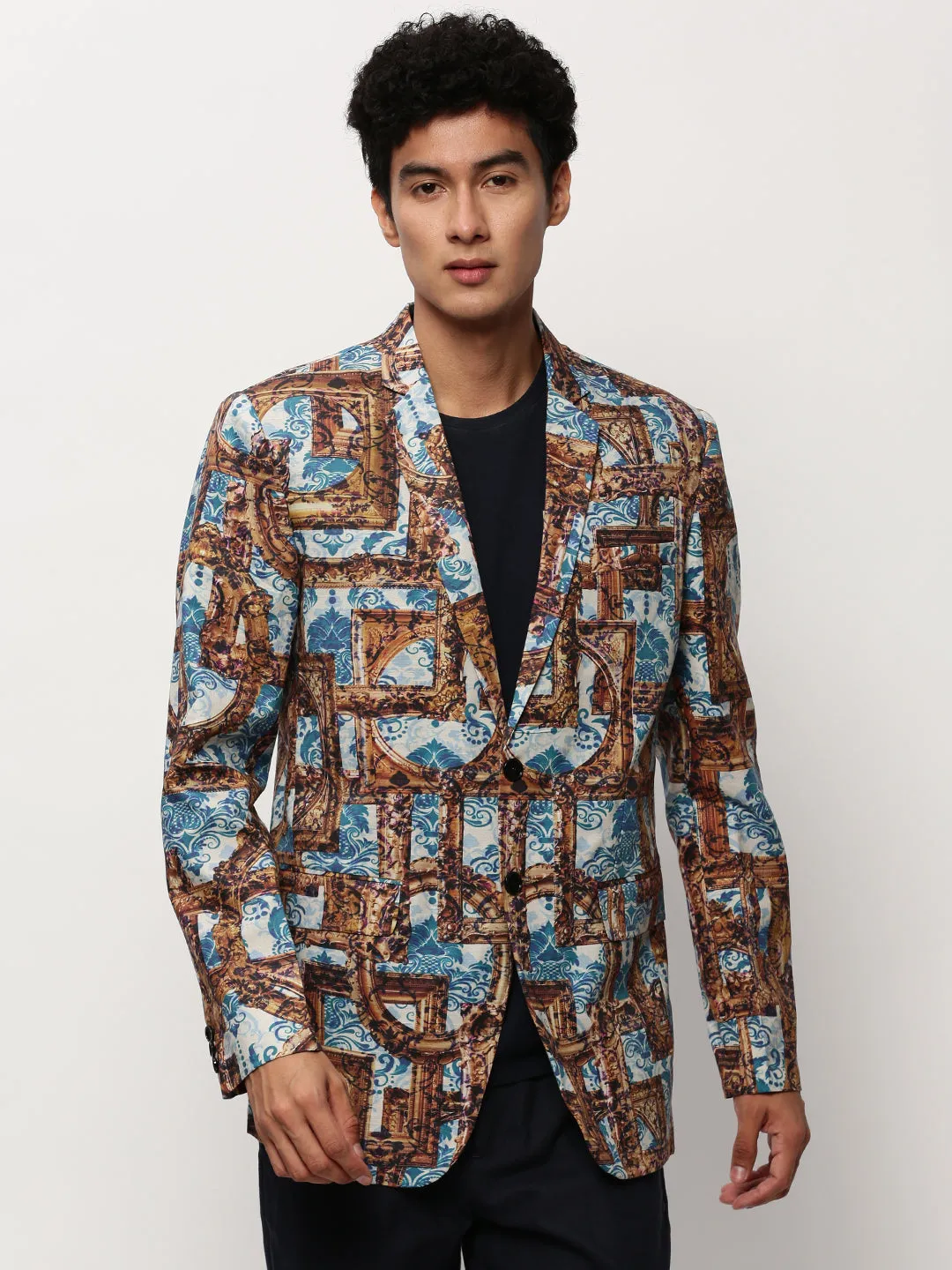 Men Brown Printed Casual Blazers