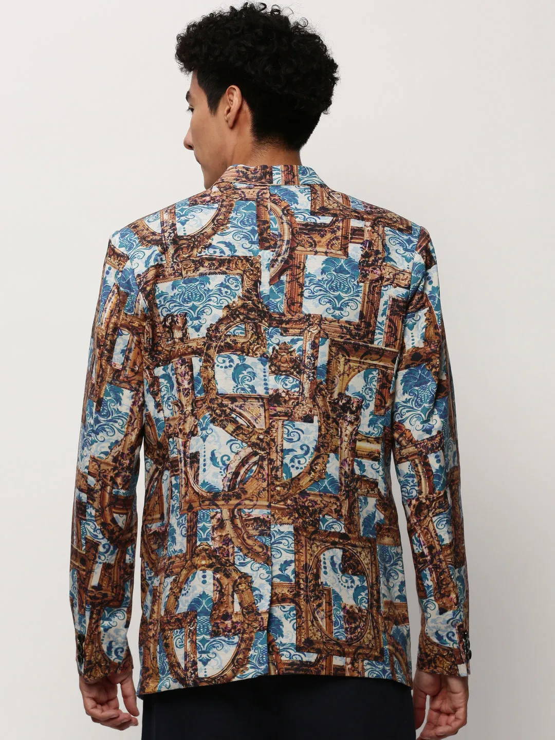 Men Brown Printed Casual Blazers