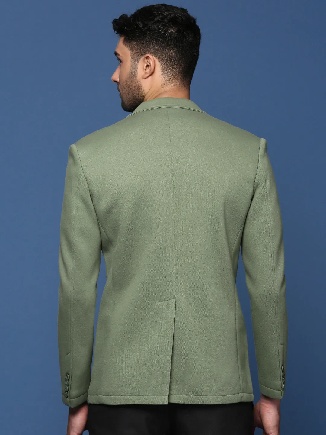 Men Green Slim Fit Single Breasted Blazer