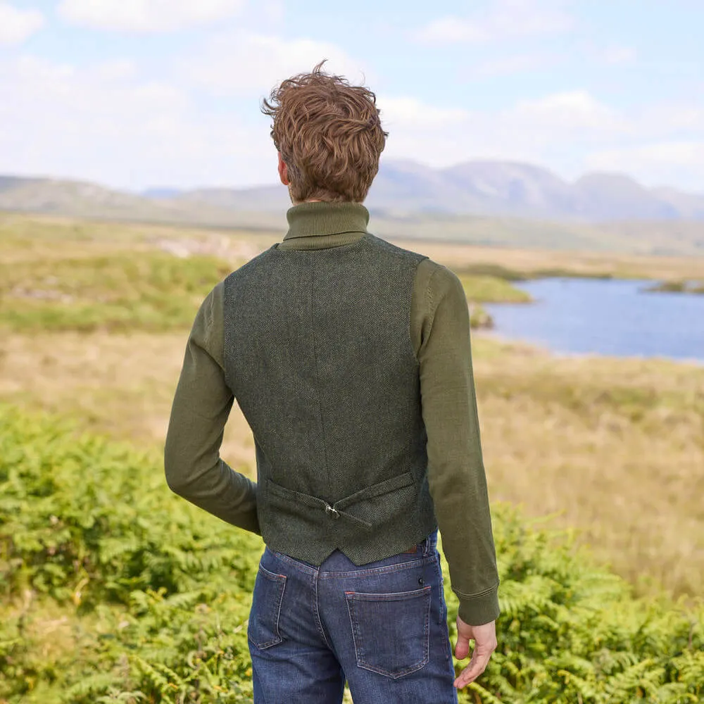 Men's Olive Herringbone Tweed Waistcoat