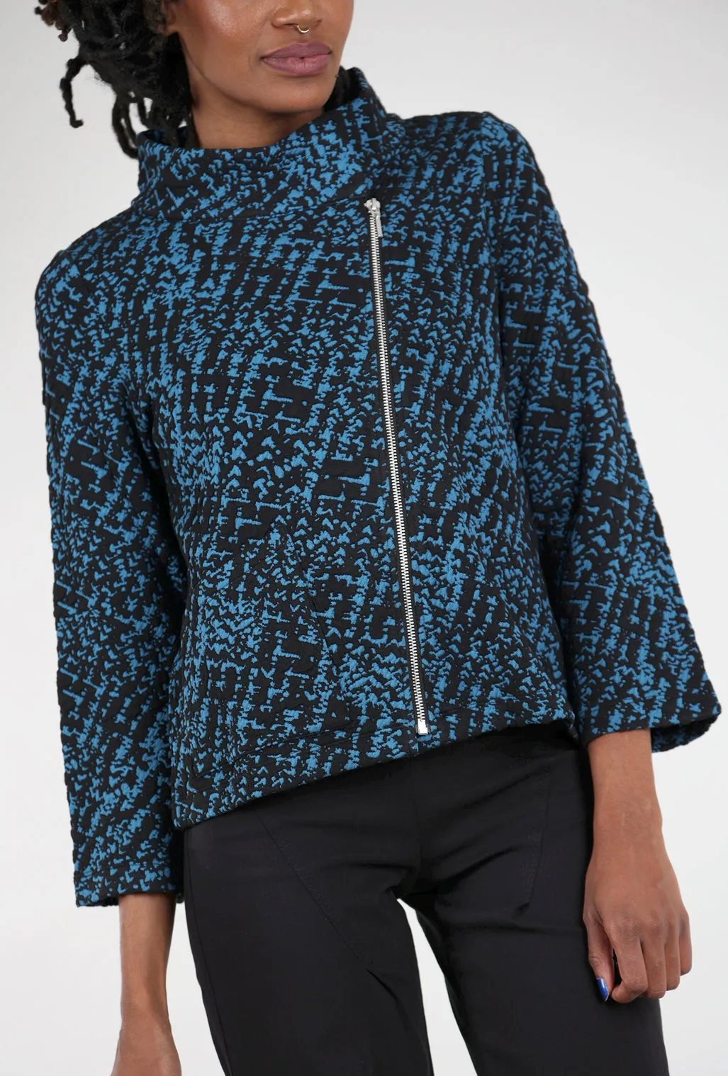 Nouveau Knit Asym Zip Jacket, Ocean