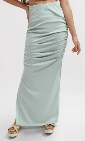 O189291 Mintgreen Feminine Slip On Skirt With Side Slits