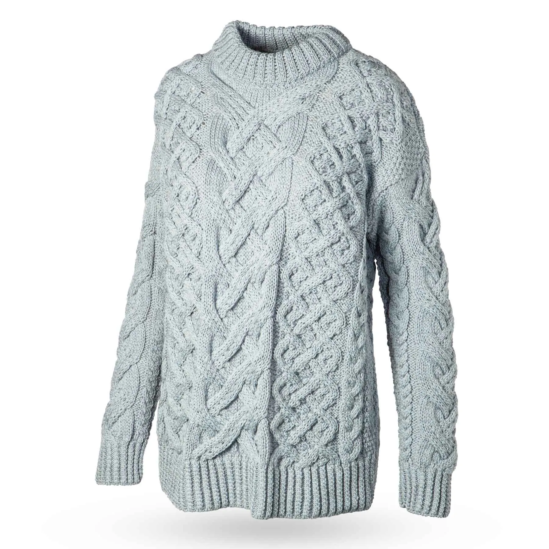 Oversized Aran Knit Sweater- Denim Blue