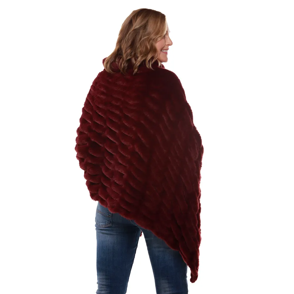 Plush Faux Fur Wine Coat Poncho